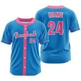 Custom Blue-Pink Button Down Baseball Jersey